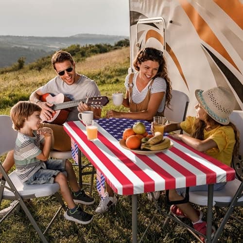 Jobunai Picnic Table Cover with Bench Covers Fitted Elastic Non Slip Heat Resistant Camping Tablecloths for 8 Feet Rectangular Tables Travel Trailers Gadgets Summer Garden Supplies Gifts for Friends - Thumbnail 5