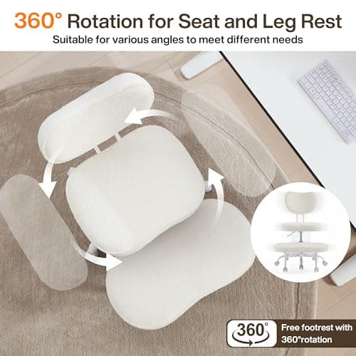 Fizzin Cross Legged Office Chair, Criss Cross Chair with Wheels Height Adjustable Seat for ADHD 360° Swivel Meditation Chair Chic Home Office Furniture (White-New) - Thumbnail 4
