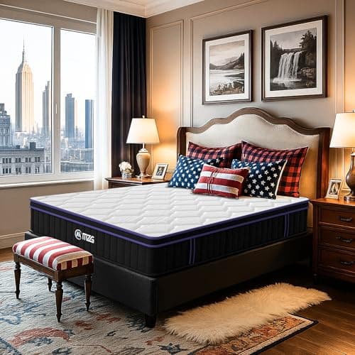 M MZG 10 Inch Queen Size, Hybrid Mattress, Medium Firm, Gel-Infused Memory Foam, Pillow Top, Pocket Coils, Cooling & Breathable, CertiPUR-US Certified, Fiberglass-Free, Mattress in a Box - Image 1