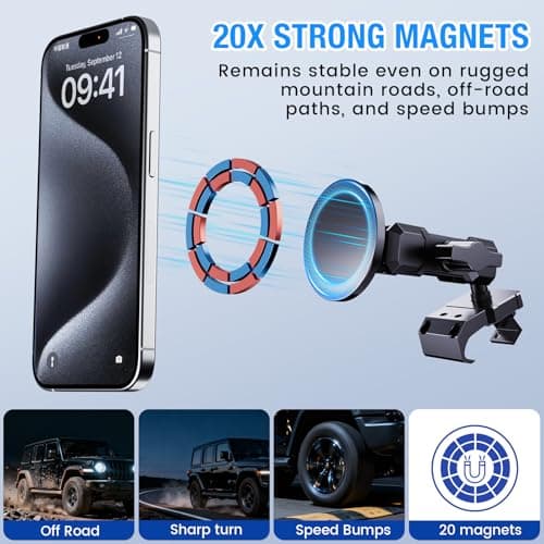 DIAMOOKY Upgraded Metal Phone Mount for Jeep Wrangler JL JLU 2018-2023 and Gladiator JT 2020-2023 Magnetic Phone Holder Dash Mount System Kit Dashboard Accessories Driver Side (Not for 4xe & 2024+) - Thumbnail 4
