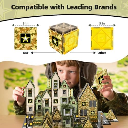 GobiDex 100PCS Army Magnetic Tiles for Toddler, STEM Construction Building Blocks for Kids Military Toys Games, Upgraded Educational Birthday Gifts Toys for 3+ Year Old Boys Girls, Classroom Must Have - Thumbnail 3