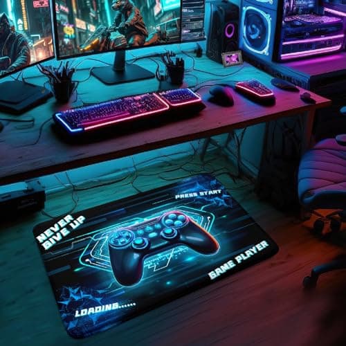 Gaming Rug for Kids Bedroom Living Room Gamepad Gamer Rugs for Bedroom Boys Teens Playroom Blue Doormat Floor Mats Video Game Player Carpets for Room Playroom Game Decor, 2'x3' - Image 1