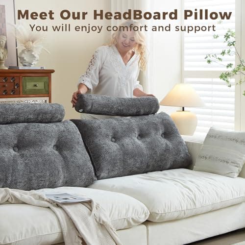ZERALIVEN Headboard Pillow for Queen – Chenille Large Triangular Wedge Pillow for Headboard Gap, Daybed and Couch Backrest, Reading and Sitting Up in Bed with Removable Washable Cover, Dark Gray - Thumbnail 5