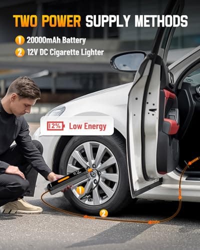 NEVERLAND Tire Inflator Portable Air Compressor - with 20000mAh Battery, 150 PSI Air Pump For Car Tires, 12V DC Electric Bike Tire Pump with Pressure Gauge LED Light for Car, Bicycle, Motorcycle, Ball - Thumbnail 5