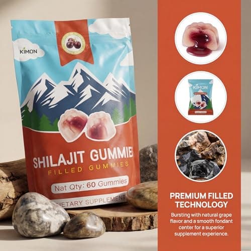 KIMON Himalayan Shilajit Gummies - Grape Flavor Natural Shilajit Gummies for Men & Women, Energy Booster with Ashwagandha and 85+ Minerals, 60 Gummies - Thumbnail 3
