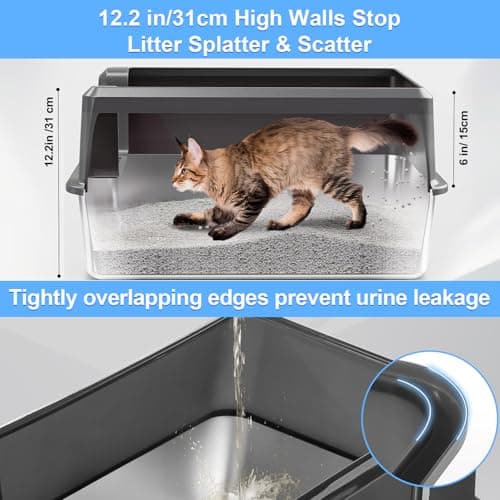 Marchul 2 Pack Stainless Steel Cat Litter Box with Litter Scoop Holder, XL Litter Boxes with Metal Scoop, Litter Mat, Easy to Clean for Indoor Big Cats,High Sides, Multicat Home,Anti-Urine Leakage - Thumbnail 2