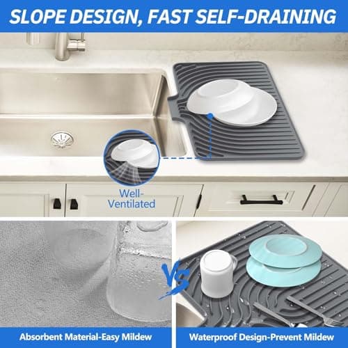 Silicone Sponge Holder for Kitchen Sink With Drain Spout, Self Draining, Kitchen Soap Tray, Bathroom Organizer, Sink Caddy, Perfect for Dispenser, Scrubber, Bottle, Cup on Counter (Gray, 15×10) - Thumbnail 4