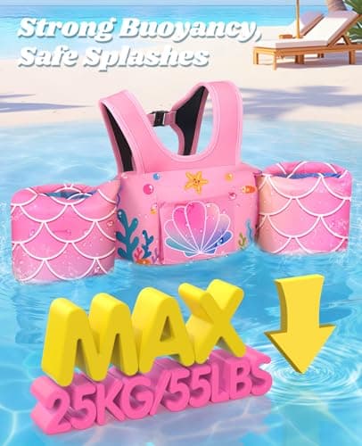HeySplash Toddler Swim Vest, Toddler Floaties Fit 22-55 Lbs, Children Swimming Jacket with Adjustable Buckles, Kids Floaties Swim Jacket Arm Water Wings with Pocket, Pool Sea Swimming Aid, Pink - Thumbnail 3