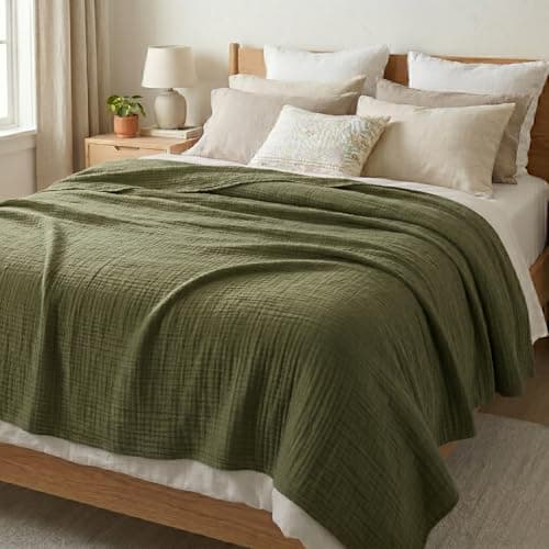 Corizei 100% Cotton Muslin Blankets for Adults Moss Green, 6-Layer Lightweight Large Throw Blanket for Couch, Pre-Washed Breathable Gauze for Bed Layering, All Season Comfort, Olive, 50"x70" - Image 1