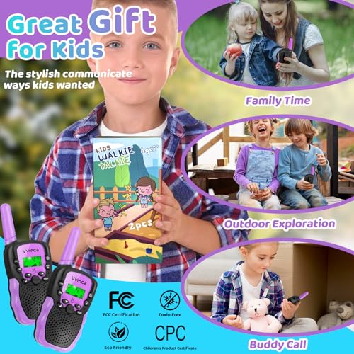 Vvinca Walkie Talkies for Kids, Rechargeable Walkie Talkie 2 Pack Toy Gift for 3-12 Year Old Girl Boy with 22 Channel 2 Way Radio Flashlight 3 Mile Long Range for Adventure Game Camping Outdoor - Thumbnail 2