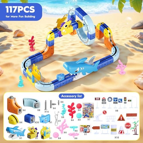 SnapGlowz Shark Electric Train Set Toys for Boys Girls 3-5: 3D Infinity Rail Cube Tracks for Kids Anti-Gravity Magnetic Train Easter Birthday Gifts STEM Toys for 3 4 5 6 7 8 Year Old Boy Girl (117PCS) - Thumbnail 3