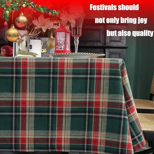 UWWGKK Wipeable Gingham Tablecloth, Green Red Grid Tablecloths Rectangular Durable, Table Cloth for Birthday Decorations, Home Dining Party - Thumbnail 2