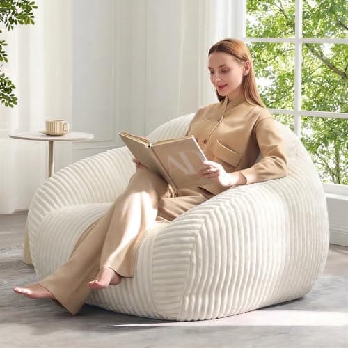 HUGHEAVEN Giant Bean Bag Chair for Adults & Kids, Comfy Big Bean Bag Couch with Armrests, Cozy Large Reading Chair with Back Support, Oversized Sofa for Bedroom, Living Room or Lounge, Beige - Image 1