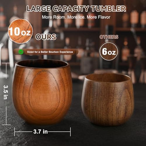 Solunvia Charred Wooden Bourbon Drinking Glass Wooden Whiskey Glasses Set of 2 with 6 Stainless Steel Whiskey Stones and Tongs Old Fashioned Glass Bourbon Gifts for Men (2 Pack – Tube Gift Box) - Thumbnail 3