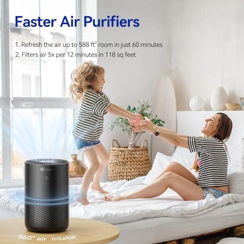 Aucleia Air Purifiers for Bedroom Home with H13 True HEPA Filter, 20dB Quiet Air Cleaner for Pets Hair Dander Odor, Smoke Dust Pollen, Aromatherapy Function, Black - Thumbnail 2
