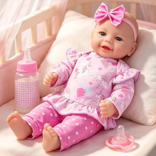 Milidool Reborn Baby Dolls - 17Inch Cute Realistic Baby Doll Poseable Smiling Real Life Baby Dolls with Complete Accessories for 3+ Years Old Gifts - Thumbnail 2