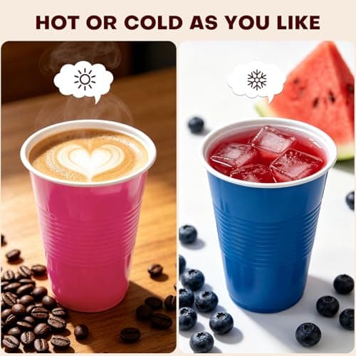 Biotakeware Disposable Plastic Cups, 120 Count, 18 Oz BPA-Free PP Plastic Cups, Assorted Red Blue Green Pink Party Cups for Tailgates, Birthdays, Holidays, BBQs, and Events - Thumbnail 5