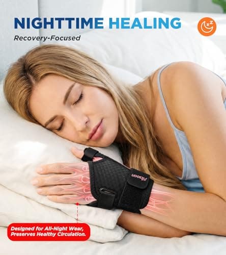 FITSOON Thumb Support Brace | Upgraded Thumb Spica Splint Stabilizer Pain Relief Night Support for De Quervain’ s Tenosynovitis Trigger Finger Arthritis Sprains | Breathable Fabric (Pink/Black, S/M _ Fit both hands) - Thumbnail 4