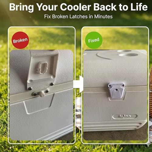 telehybrid Cooler Latch Replacement Kit for Igloo Coolers 50–165 Qt, Exact Fit Latch Posts & Screws, Easy DIY Repair for Broken Cooler Latches, 2 Latches + 4 Posts + 10 Stainless Screws - Thumbnail 2