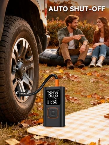 JivDaw Tire Inflator Portable Air Compressor Bike Pump with Digital Dual Values Display, 150PSI Car Tires Air Pump with USB Charging Output for Car Bicycle Motorcycles Scooter Balls - Thumbnail 2