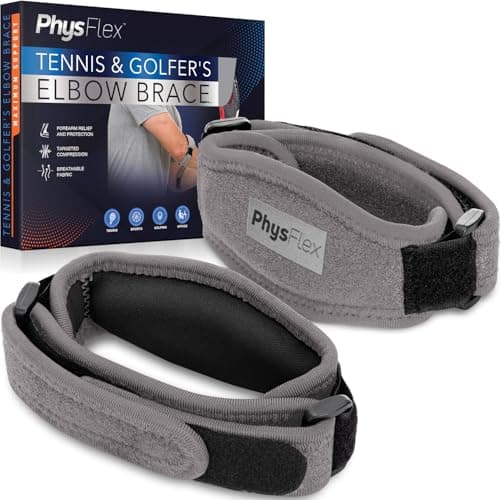 PhysFlex 2-Pack Elbow Brace for Men & Women, Adjustable Tennis & Golfer's Elbow Support Strap for Tendonitis Pain Relief - Compression Pad for Arm, Forearm, Tendon Pain Relief (Gray) - Image 1