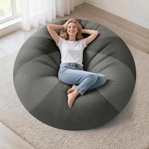 Homguava 3FT Bean Bag Chairs for Adults Teardrop BeanBag Chair Comfy Memory Foam Bean Bags Two-Tone Distressed Velvet & Corduroy Washable Cover for Living Room, Home (Distressed Velvet, Light Grey) - Image 1