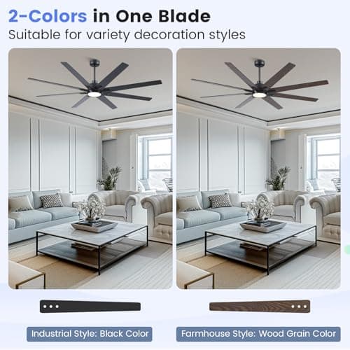 Newday 72 Inch Black Ceiling Fan with Light and Remote, Indoor/Outdoor Silent Reversible DC Motor, 6 Speeds, 3CCT, Timer, 8 Blades, 3 Downrods for Living Room, Patio, Garage - Thumbnail 2