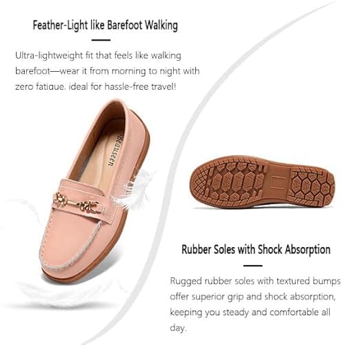 BEAUSEEN Women's Flat Penny Loafer with Leather Breathable Ladies Shoes for Long Time Standing Pink,8 US - Thumbnail 6