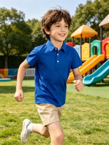 Cozople Boys Polo Shirts Short Sleeve Performance Moisture Wicking Dry Fit Golf Shirts for School Active Casual,Royal Blue,Size 7-8 - Thumbnail 5