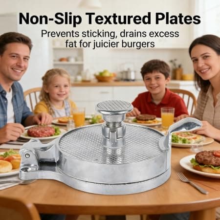 Adjustable Burger Press, Food-Grade Aluminum Patty Maker with Non-Stick Textured Plates, 4.5 Inch (118mm) for 6-8 oz Burgers, Ergonomic Design for Home Cooks & Commercial Kitchens - Thumbnail 5