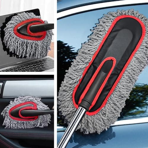 YeewayVeh Car Duster Kit, 2PCS Microfiber Exterior and Interior Scratch Free Car Duster Brush for Vehicles and Home Cleaning, Gray and Red - Thumbnail 6