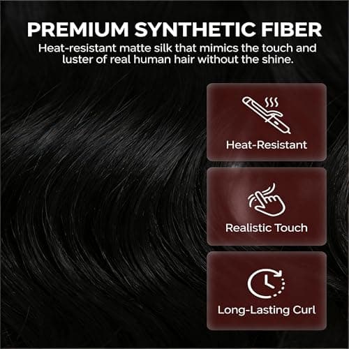 5 Clip in Hair Extensions Synthetic Thick Curly Wavy Hairpieces for Women 18 Inch Natural Looking 3/4 Full Head Clip on Hair Extensions Natural Black - Thumbnail 5