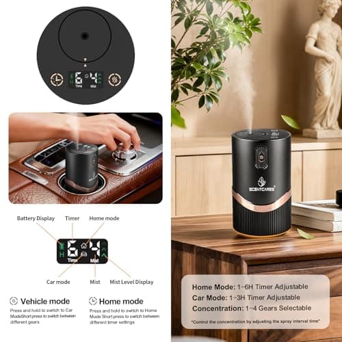 Waterless Diffuser for Essential Oil for Home and car, Sentiment Essential Oil Diffuser with Cold Air Technology, 2 Diffusion Modes, 4 Timer Settings (1/2/4/6H), Warm LED Light Rechargeable - Thumbnail 3