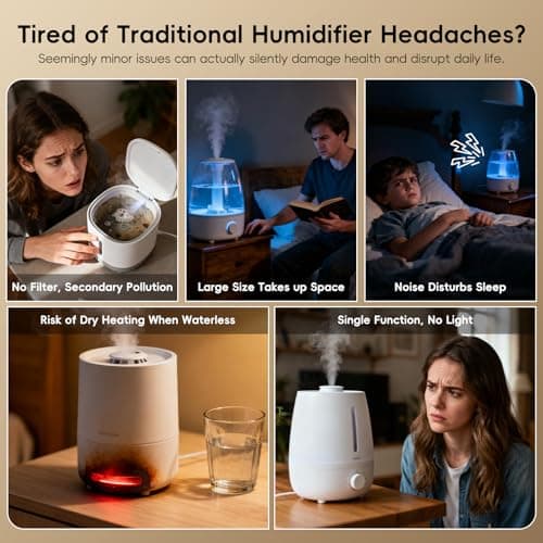 Portable Small Humidifiers for Travel, Mini Air Ultrasonic Humidifier with Filter Element - Cool Mist, Whisper Quiet, Nightlight, 350ML Tank, Car Modes, Perfect for Baby, Bedroom, Hotel, Desk, Plants - Thumbnail 2