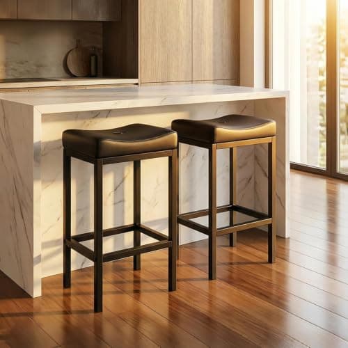 ZYFFHYLAI Set of 2 Backless Bar Stools 30 Inch, Modern Counter Height Stools with Soft Faux Leather Padded Saddle Seat, Heavy Duty 300LB Capacity for Kitchen Island(02black-30 inch) - Image 1
