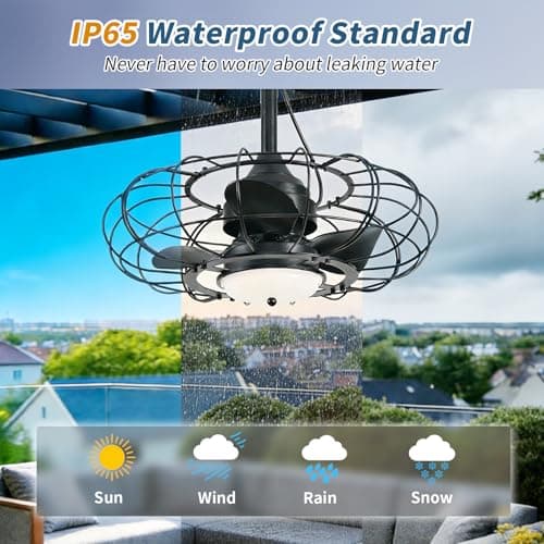 AHAWILL Outdoor Ceiling Fan with Light,20in Gazebo Fan with Remote and APP, 6 Speed,Dimmable 3 Color,Waterproof Cage Fan for Patio,Porch, Pergola,Canopy (dark black) - Thumbnail 5