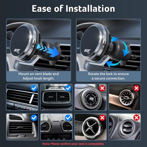 Acer Gadget 25W for MagSafe Car Mount Charger, Wireless Car Charger with Cooling Fan & Backlight, Vent Phone Mount with 45W Car Adapter, 360° Rotation Magnetic Phone Holder for iPhone 17/16/15/14/13 - Thumbnail 6