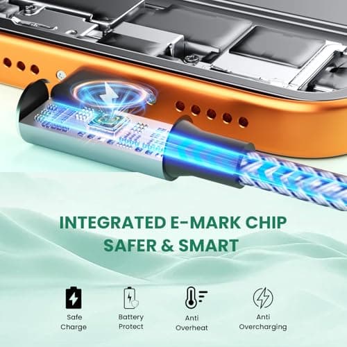 USB C Splitter Multi Charging Cable, Right Angle USB A/C to USB C Cable,4 in 2 Multiple Nylon Braided Car Charger Cord with 4 Type-C Connectors Compatible with iPhone 17 16 Pro Max/Tablets-1Pack 5Ft. - Thumbnail 5