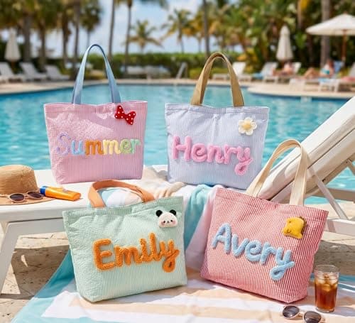 NYLGOXITK Personalized Striped Tote Bag - Custom Soft Shoulder Bag for Beach, Pool, Travel & Shopping - Gift for Her - Thumbnail 3