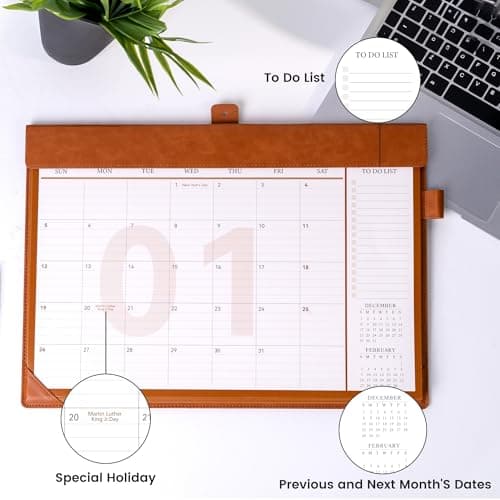 FLYING EAGLE Desk Calendar 2026, Jan 2026-Dec 2026, Large Desk Calendar with To-Do Lists, 12 Months Leather Desk Pad Wall Calendar with PVC Cover for Work Office School Home Women Men, 17 x 12, Brown - Thumbnail 6