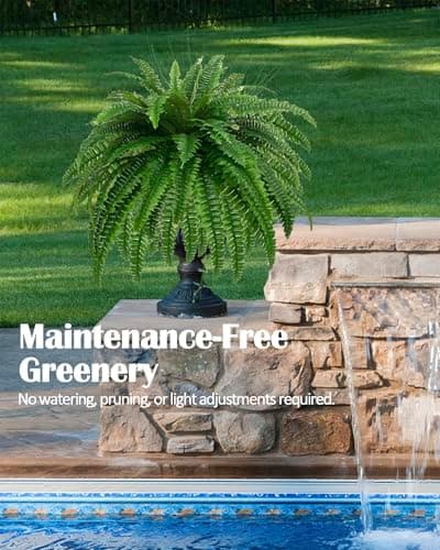 GYERB 48" Large Artificial Boston Fern Plants for Outdoor Indoor, Fake Ferns for Front Porch Hanging, Faux Greenery Bushes for Home Garden Office Decor, Silk Fern with Realistic Fronds, 88 Branches - Thumbnail 6