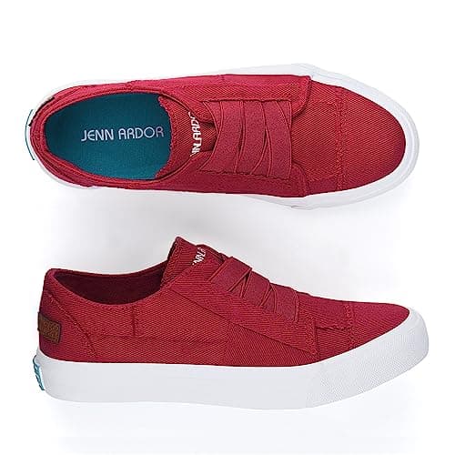JENN ARDOR Women's Stylish Slip On Sneakers No Laces Elastic Low Top Canvas Sneakers Trendy Flats Comfortable Casual Walking Shoes - Thumbnail 3