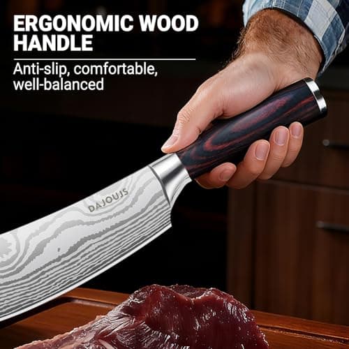 DAJOUJS 8-Inch Meat Cleaver Butcher Knife - High-Carbon Stainless Steel Professional Cleaver Chefs Knife Cutting Knives with Ergonomic Wood Handle & Gift Box for Cooking - Thumbnail 4