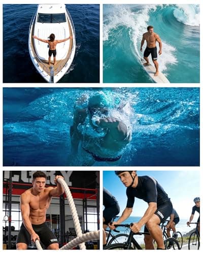 TECBOY Swim Jammers for Men, Compression Mens Square Leg Swimsuit Athletic Swimwear Jammer Youth Endurance Pant Tech Bathing Suit Shorts Swimming Briefs for Racing Training Quick Dry Black Size 28 S - Thumbnail 4