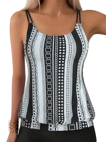 ZAFUL Womens Tankini Tops Blouson Tummy Control Swim Top Loose Fit Bathing Suit Top No Bottom 1-Black XL - Image 1