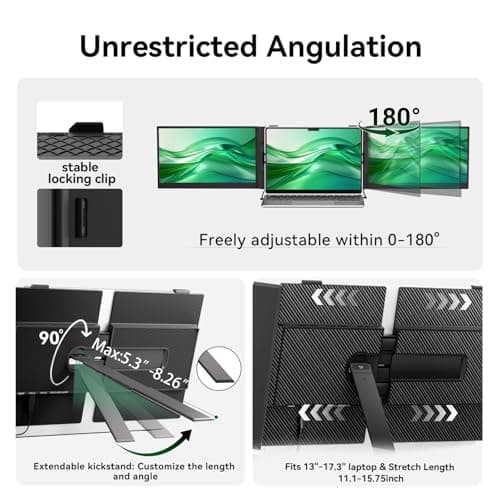 BKVOO 14" Triple Laptop Screen Extender, Ultra-Thin Lightweight FHD 1080P IPS Portable Monitor, Extended Dual Screen for Laptops 13-17.3" Compatible with Wins Mac Chrome Dex Phone Travel Work - Thumbnail 4
