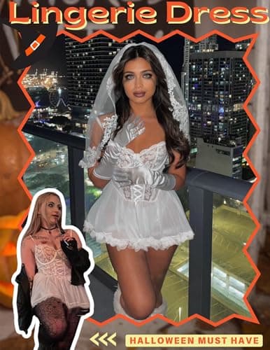Tidouk Bridal Lingerie Mesh Sexy Wedding Lingerie for Bride Lace Baby Doll Lingerie Dreess with Garter(White,Medium) - Thumbnail 5