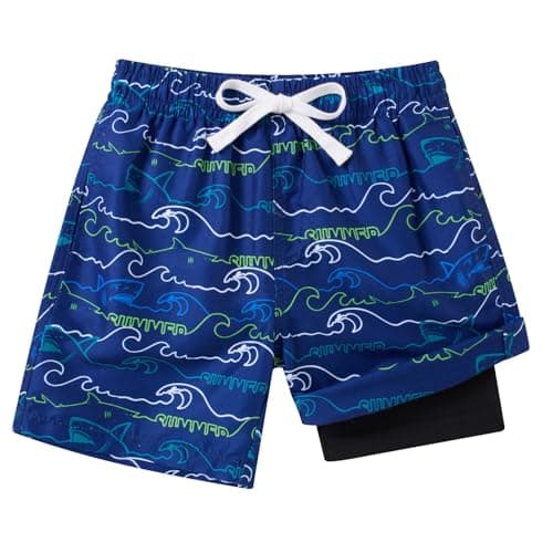 Big Boy Swim Trunks Size 14-16 Blue Shark Novelty Bathing Suit with Compress Liner Young Boys Board Shorts Shark Blue Beach Shorts Holiday Travel Swim Trunks for Boys Swimming Wear - Image 1