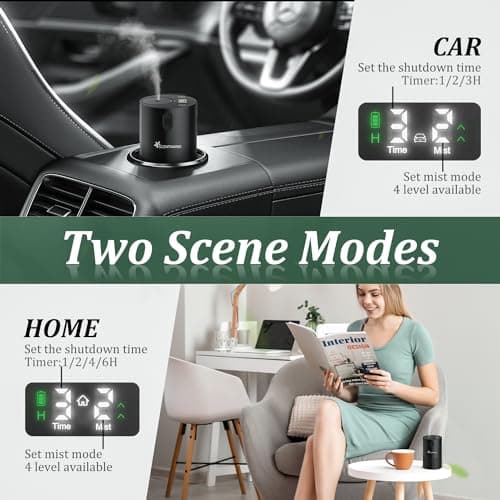 Waterless Diffuser for Essential Oil - Aroma Diffuser for Home with Battery Indicator, Portable Smart Scent Air Machine 1/2/3 & Continuous Mist, Timing & Auto-Off Function - Thumbnail 2