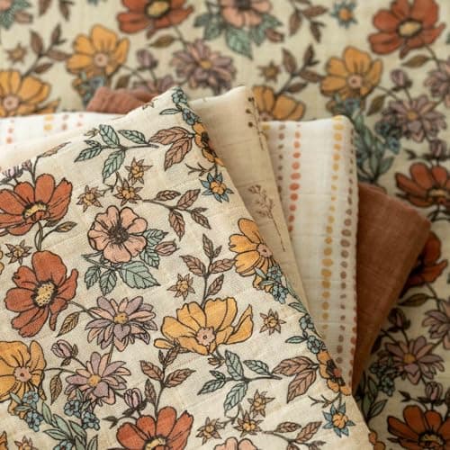 CIVARUA KIDS Muslin Swaddle Blankets for Newborn, 4 Pack Cotton Baby Blanket, Large 31.5 x 43.3 inch Breathable Soft Receiving Blanket, Essentials Swaddle Wrap Burping Clothes, Vintage Flowers - Thumbnail 2